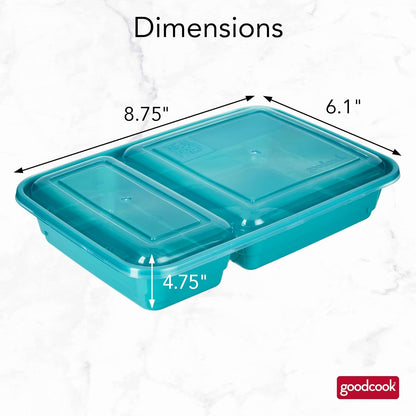 Meal Prep Rectangle Two Compartment 20-Piece, Teal, Made without BPA