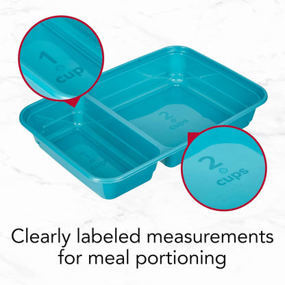 Meal Prep Rectangle Two Compartment 20-Piece, Teal, Made without BPA