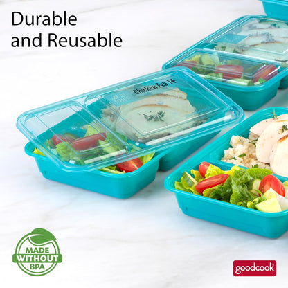 Meal Prep Rectangle Two Compartment 20-Piece, Teal, Made without BPA