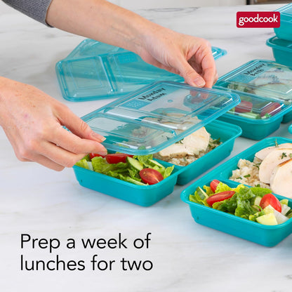 Meal Prep Rectangle Two Compartment 20-Piece, Teal, Made without BPA