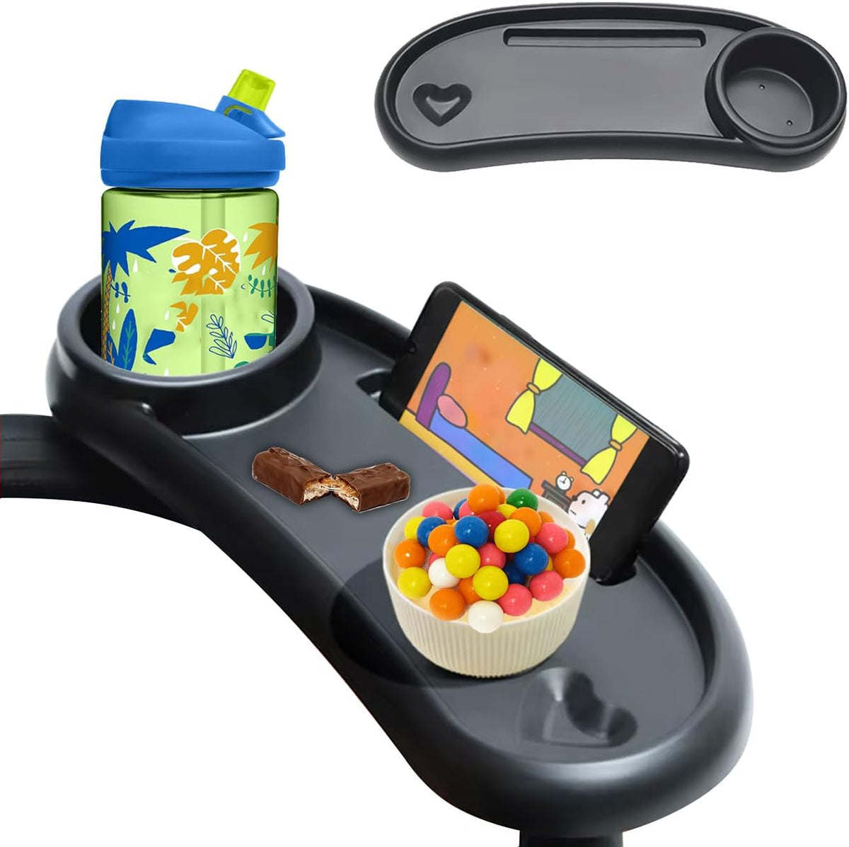 3 in 1 Universal Stroller Snack Tray, Stroller Cup Holder with Phone Holder, Stroller Snack Tray Attachment, Clip On Baby Stroller Accessories for Joggers, Umbrella & Wagons