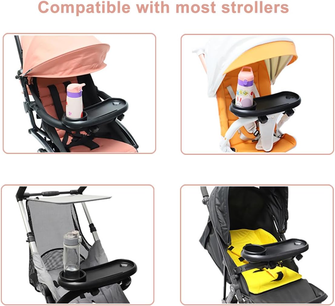 3 in 1 Universal Stroller Snack Tray, Stroller Cup Holder with Phone Holder, Stroller Snack Tray Attachment, Clip On Baby Stroller Accessories for Joggers, Umbrella & Wagons