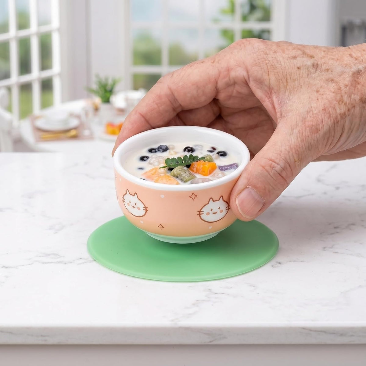 3Pcs Double Sided Suction Cups: Strong Grip Silicone Suction Pads for Plates and Bowls — Anti Slip Adaptive Eating Aids for Elderly Home Care Dining Table 3.74 Inch