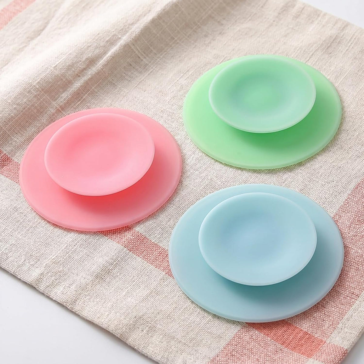 3Pcs Double Sided Suction Cups: Strong Grip Silicone Suction Pads for Plates and Bowls — Anti Slip Adaptive Eating Aids for Elderly Home Care Dining Table 3.74 Inch