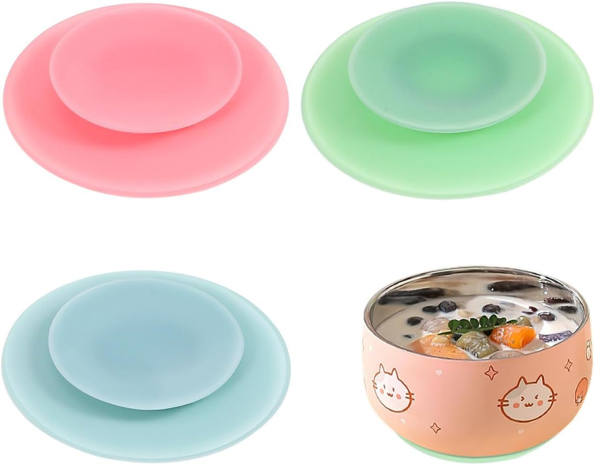 3Pcs Double Sided Suction Cups: Strong Grip Silicone Suction Pads for Plates and Bowls — Anti Slip Adaptive Eating Aids for Elderly Home Care Dining Table 3.74 Inch