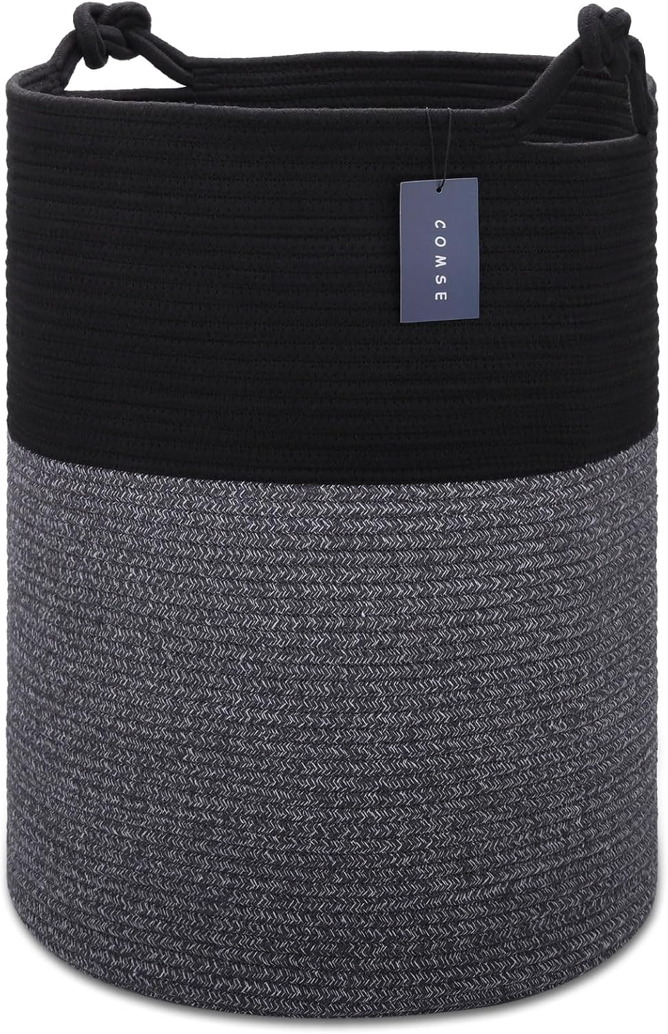 Tall Woven Blanket & Laundry Basket, 72L, Blend White & Navy Blue