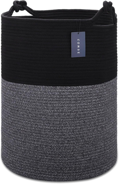 Tall Woven Blanket & Laundry Basket, 72L, Blend White & Navy Blue