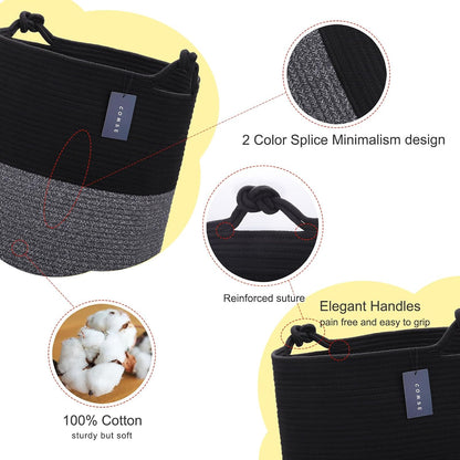Tall Woven Blanket & Laundry Basket, 72L, Blend White & Navy Blue