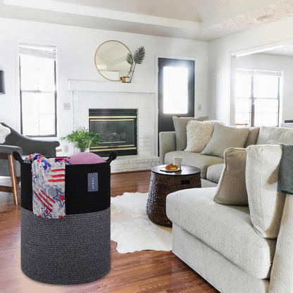 Tall Woven Blanket & Laundry Basket, 72L, Blend White & Navy Blue