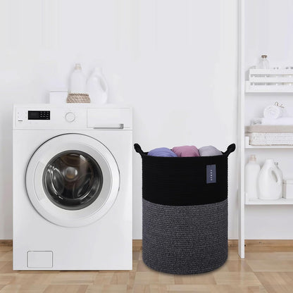 Tall Woven Blanket & Laundry Basket, 72L, Blend White & Navy Blue