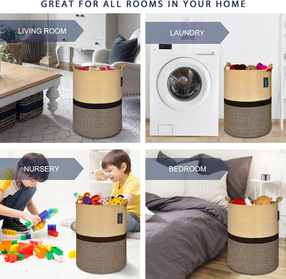 Tall Woven Blanket & Laundry Basket, 72L, Blend White & Navy Blue