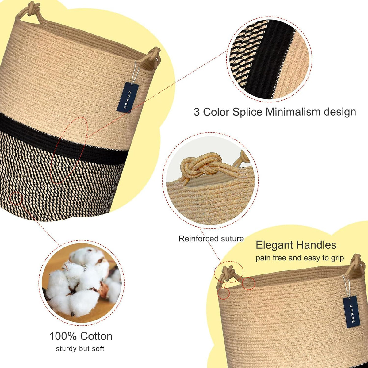 Tall Woven Blanket & Laundry Basket, 72L, Blend White & Navy Blue
