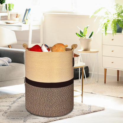 Tall Woven Blanket & Laundry Basket, 72L, Blend White & Navy Blue