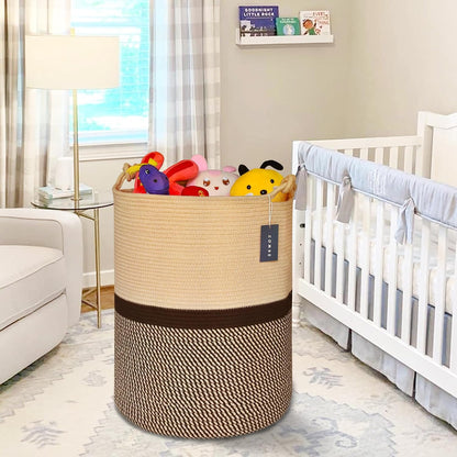 Tall Woven Blanket & Laundry Basket, 72L, Blend White & Navy Blue