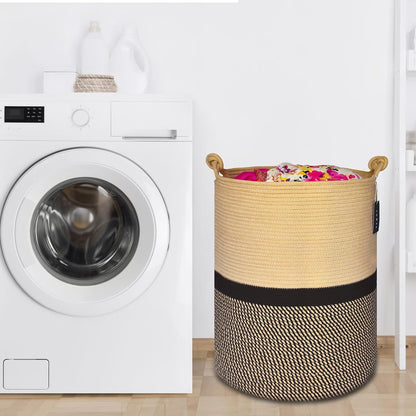 Tall Woven Blanket & Laundry Basket, 72L, Blend White & Navy Blue