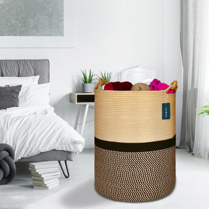 Tall Woven Blanket & Laundry Basket, 72L, Blend White & Navy Blue