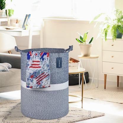 Tall Woven Blanket & Laundry Basket, 72L, Blend White & Navy Blue