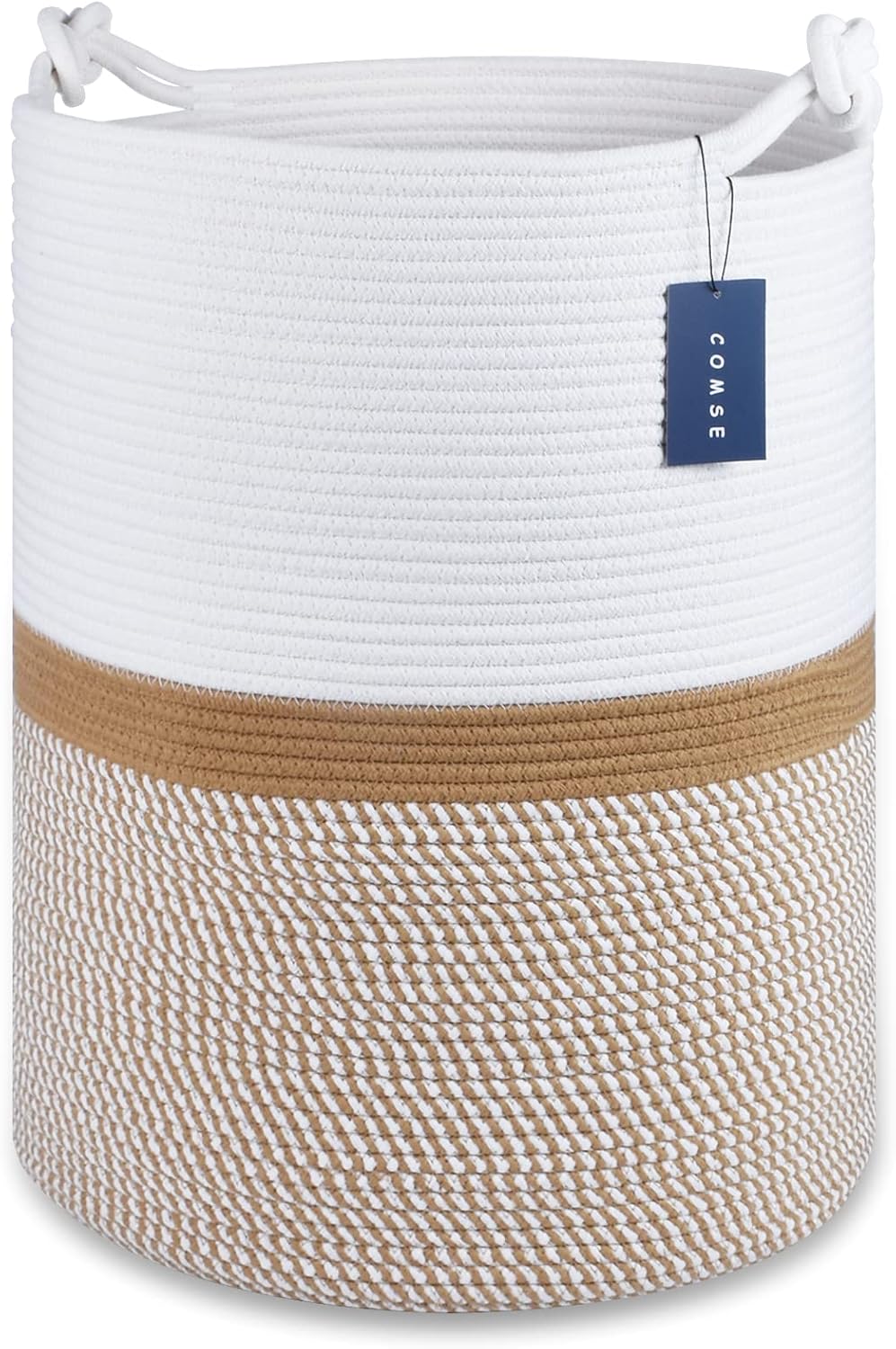 Tall Woven Blanket & Laundry Basket, 72L, Blend White & Navy Blue