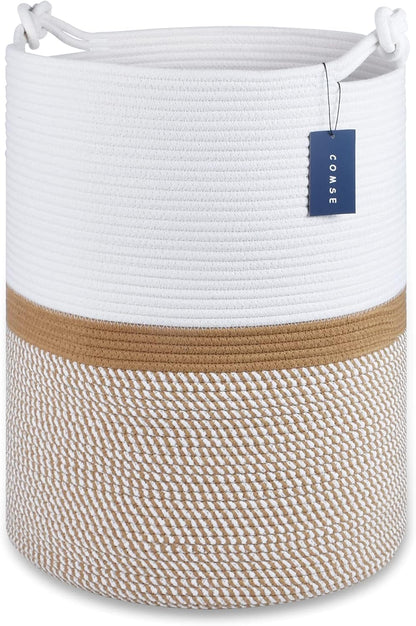 Tall Woven Blanket & Laundry Basket, 72L, Blend White & Navy Blue