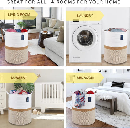 Tall Woven Blanket & Laundry Basket, 72L, Blend White & Navy Blue