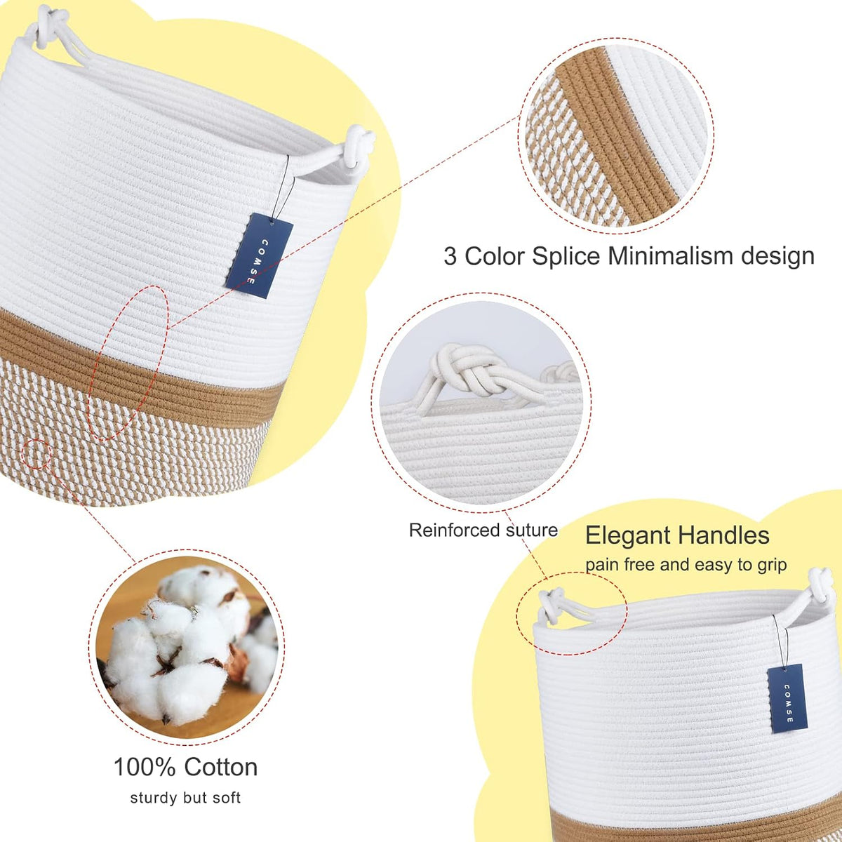 Tall Woven Blanket & Laundry Basket, 72L, Blend White & Navy Blue