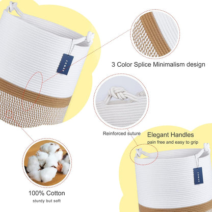 Tall Woven Blanket & Laundry Basket, 72L, Blend White & Navy Blue