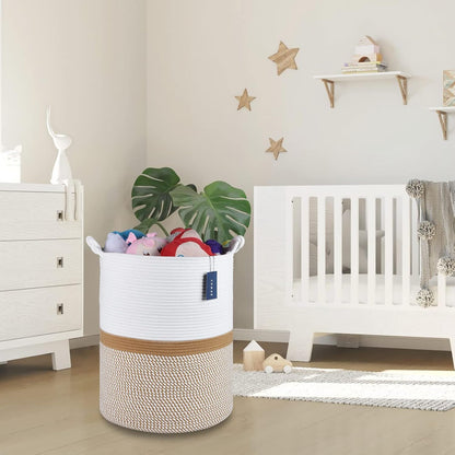 Tall Woven Blanket & Laundry Basket, 72L, Blend White & Navy Blue