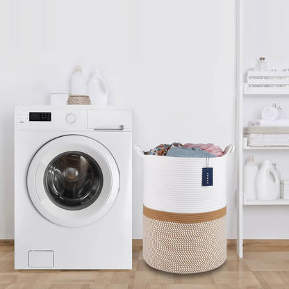 Tall Woven Blanket & Laundry Basket, 72L, Blend White & Navy Blue
