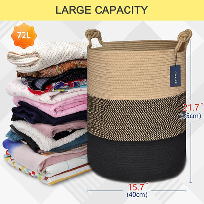 Tall Woven Blanket & Laundry Basket, 72L, Blend White & Navy Blue