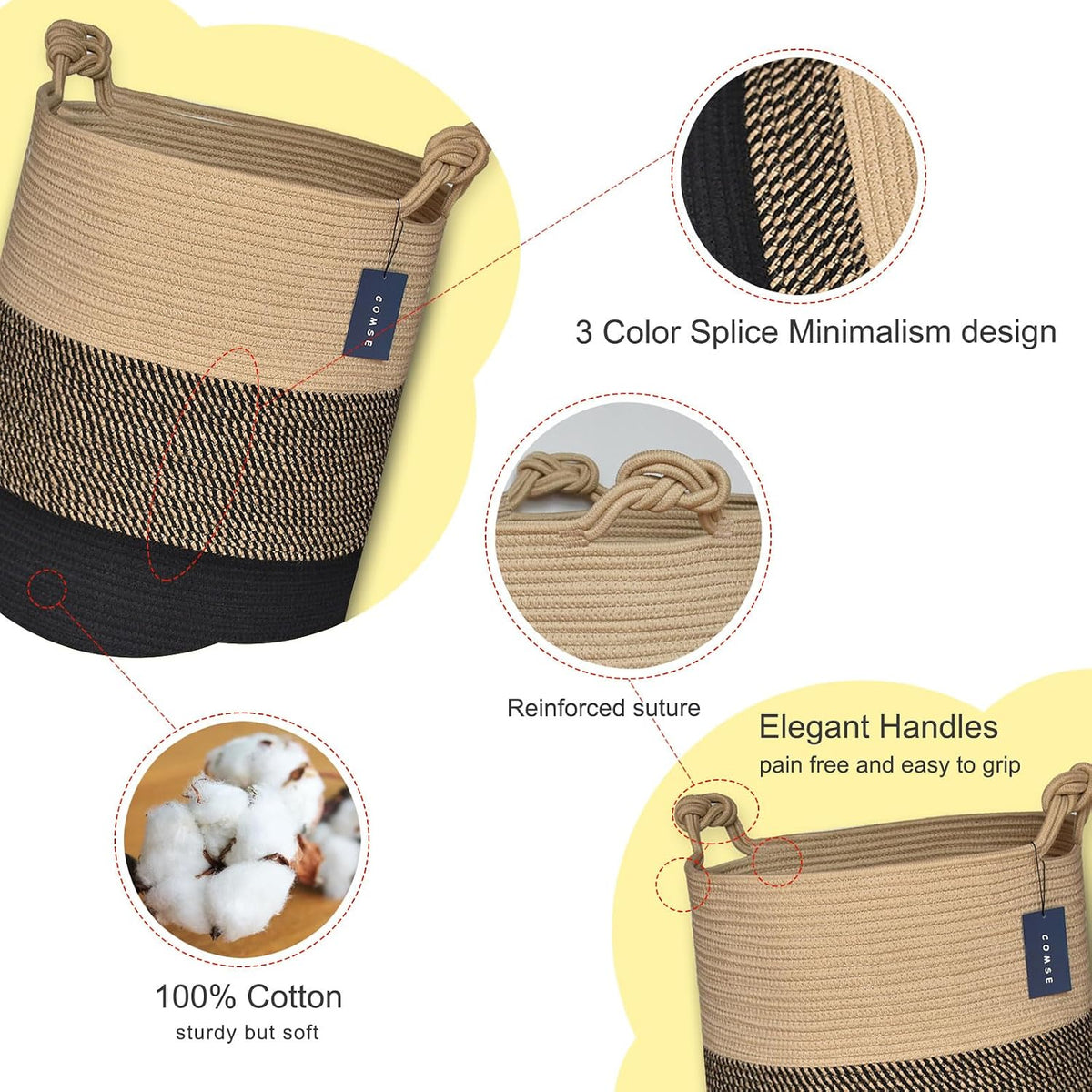 Tall Woven Blanket & Laundry Basket, 72L, Blend White & Navy Blue