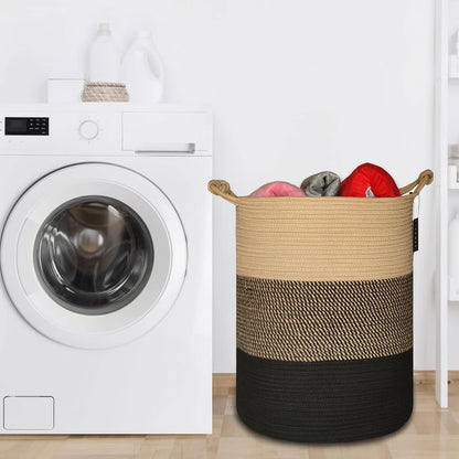 Tall Woven Blanket & Laundry Basket, 72L, Blend White & Navy Blue