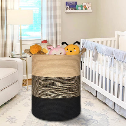 Tall Woven Blanket & Laundry Basket, 72L, Blend White & Navy Blue