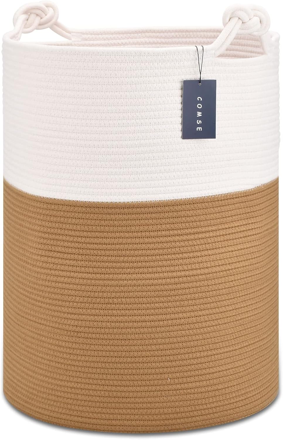 Tall Woven Blanket & Laundry Basket, 72L, Blend White & Navy Blue