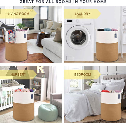Tall Woven Blanket & Laundry Basket, 72L, Blend White & Navy Blue