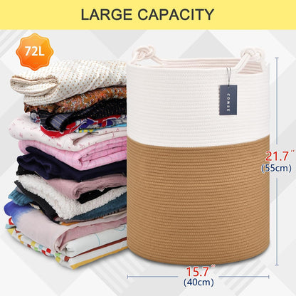 Tall Woven Blanket & Laundry Basket, 72L, Blend White & Navy Blue