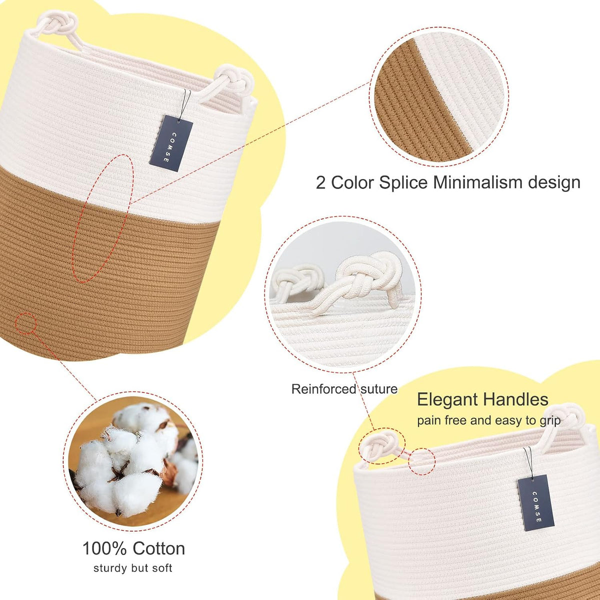 Tall Woven Blanket & Laundry Basket, 72L, Blend White & Navy Blue