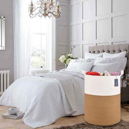 Tall Woven Blanket & Laundry Basket, 72L, Blend White & Navy Blue