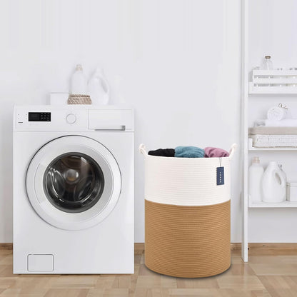 Tall Woven Blanket & Laundry Basket, 72L, Blend White & Navy Blue