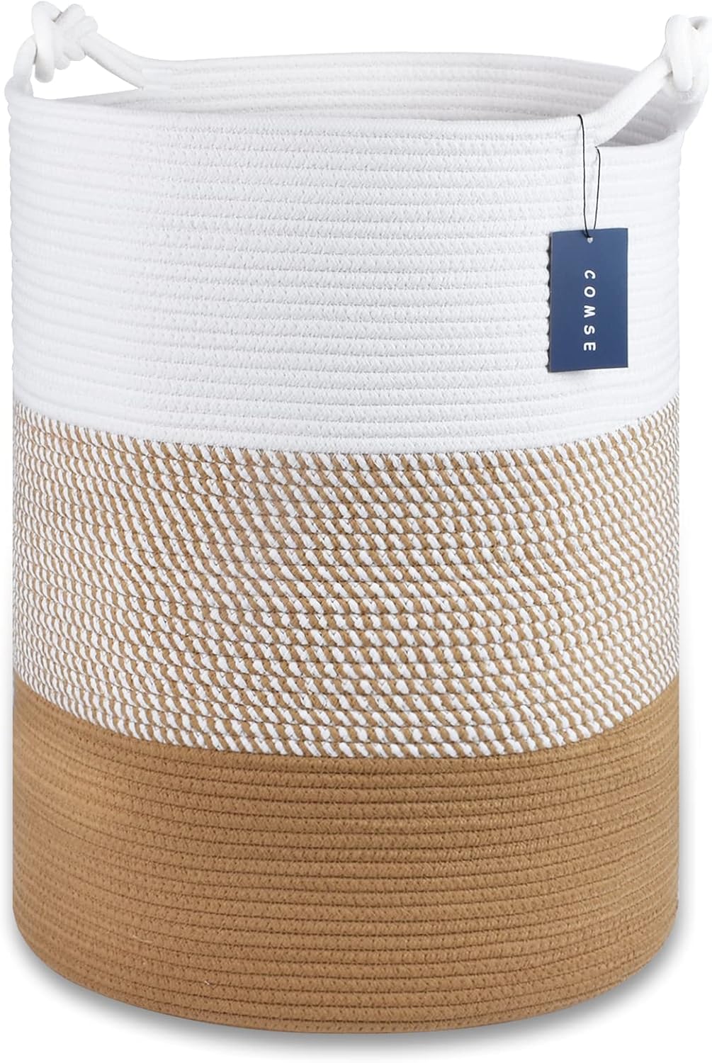 Tall Woven Blanket & Laundry Basket, 72L, Blend White & Navy Blue