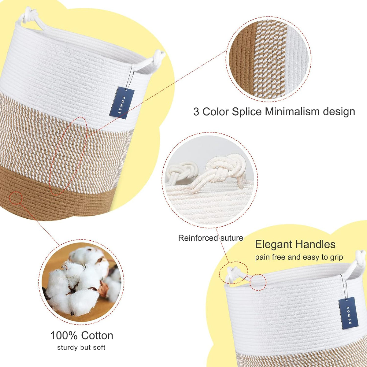 Tall Woven Blanket & Laundry Basket, 72L, Blend White & Navy Blue