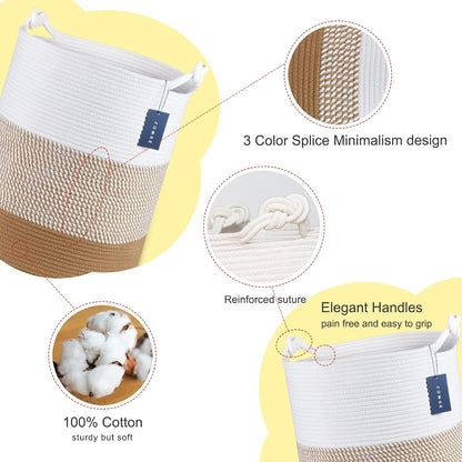 Tall Woven Blanket & Laundry Basket, 72L, Blend White & Navy Blue