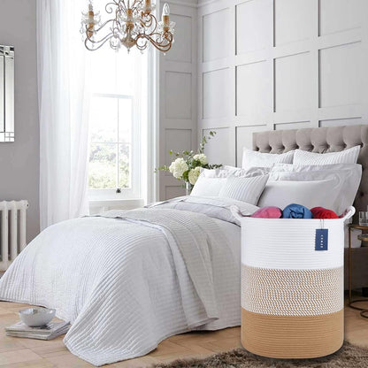 Tall Woven Blanket & Laundry Basket, 72L, Blend White & Navy Blue