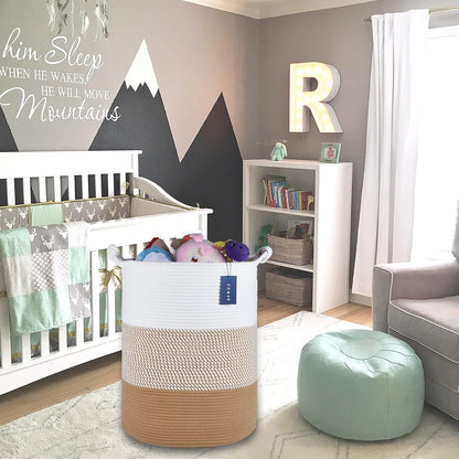 Tall Woven Blanket & Laundry Basket, 72L, Blend White & Navy Blue
