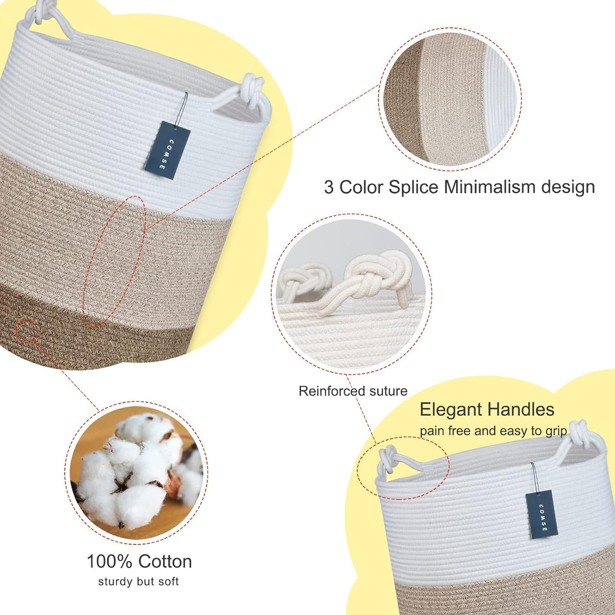 Tall Woven Blanket & Laundry Basket, 72L, Blend White & Navy Blue