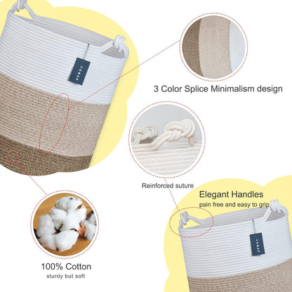 Tall Woven Blanket & Laundry Basket, 72L, Blend White & Navy Blue