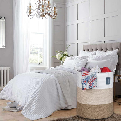 Tall Woven Blanket & Laundry Basket, 72L, Blend White & Navy Blue