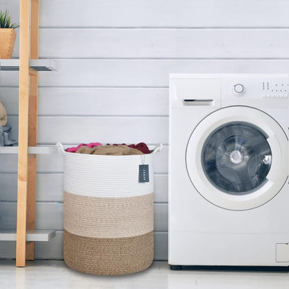 Tall Woven Blanket & Laundry Basket, 72L, Blend White & Navy Blue