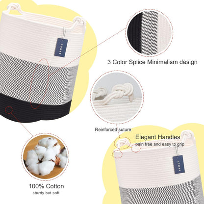 Tall Woven Blanket & Laundry Basket, 72L, Blend White & Navy Blue