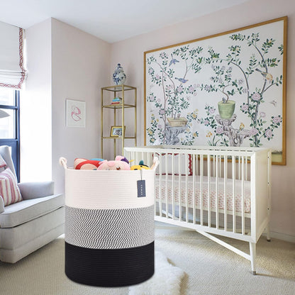Tall Woven Blanket & Laundry Basket, 72L, Blend White & Navy Blue