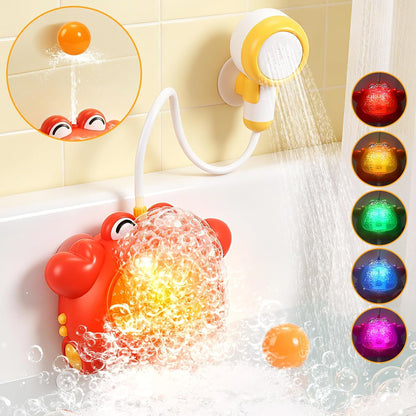 Bath Toys for Kids Ages 1-3 4-8 Rechargeable Bath Bubble Machine 2 in 1 with Baby Shower Head Light Up Crab Bath Toys with Colourful RGB Light for Toddler Boys and Girls